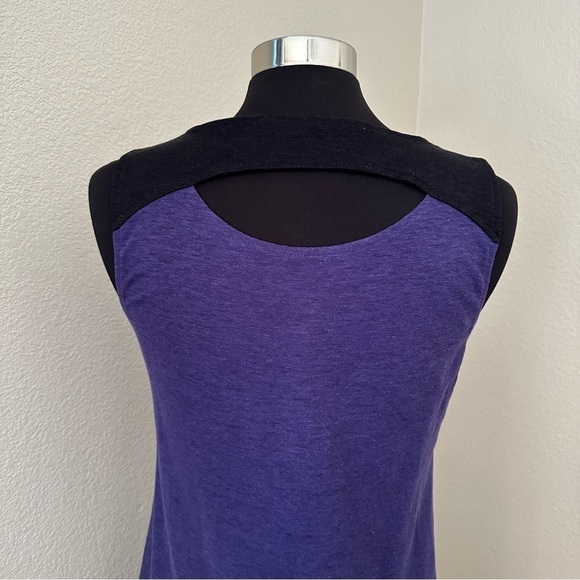 Eileen Fisher Organic Cotton Blend Open Back Colorblock Purple-Black Midi Dress - Picture 7 of 11
